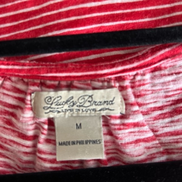 Lucky Brand Women’s Long Sleeved Top with Tassel Tie, Red & White Print.  Size M - Picture 3 of 5